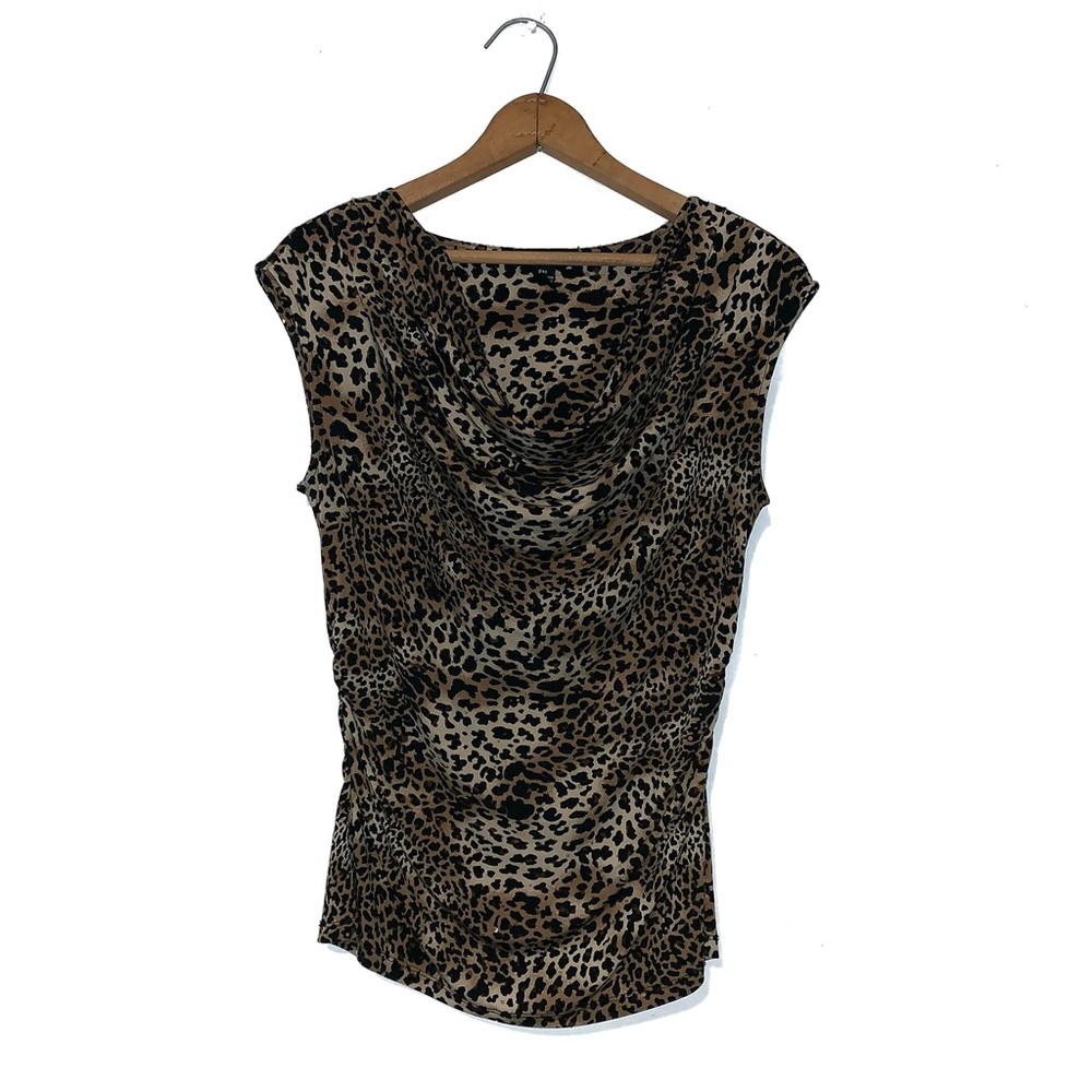 Style & Co leopard print cowl neck blouse petite M